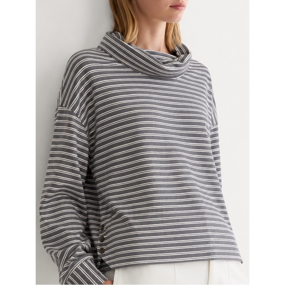 Talbots Black/White Striped Knit Cowl Neck Sweater Pullover
